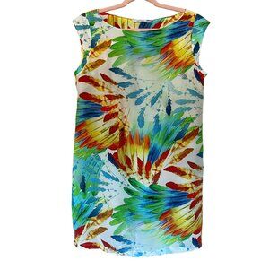 Lenny Niemeyer Silk Dress Watercolor Feather Print Sheath Sz S Tropical Bright